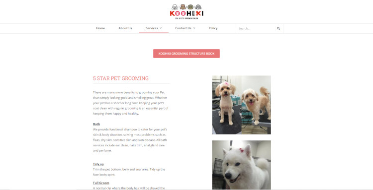 Koohiki pet grooming services website